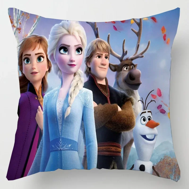 Disney-Juste de coussin princesse congelée, figurines d'action anime, Elsa, Anna, peluche courte, décoration de la maison, taie d'oreiller de canapé, cadeaux