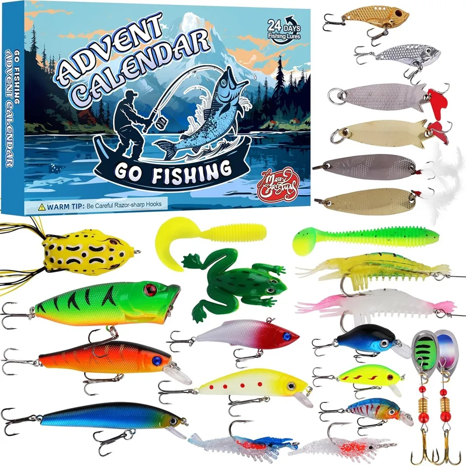 12 days of fishing lures Catch Co Mystery Tackle Box Fishmas Advent Calendar it comes in a package of 12.5 x 8.9 x 1.1 inches and 0.72 pounds Mystery Tackle Box 2023: 12