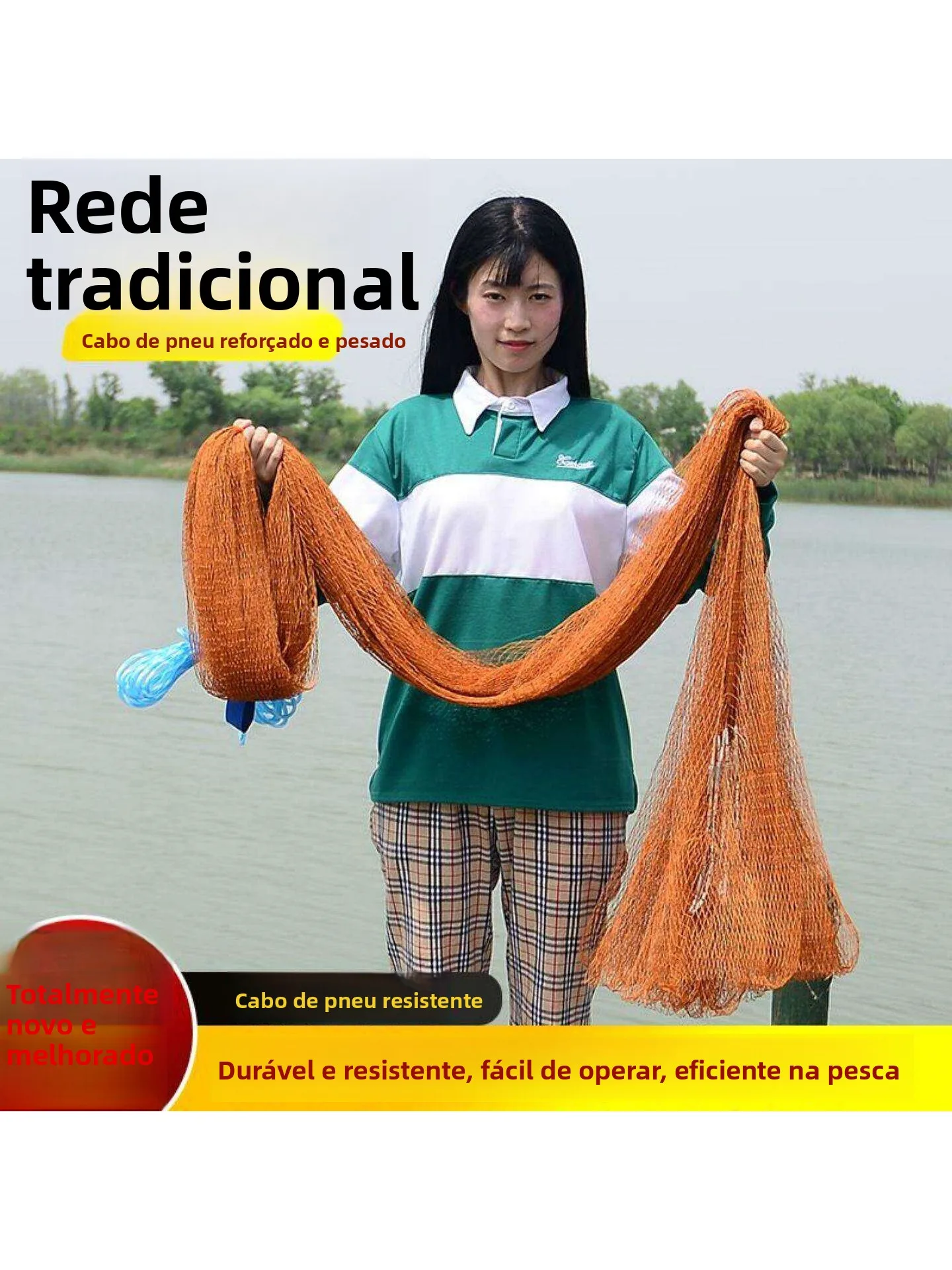 Rede de Pesca Tradicional Artesanal Durável, Rede de Captura de Peixes Tecida, Rede de Arremesso com Linha de Pneu, Rede Gira...