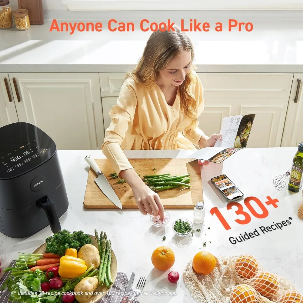 

Air Fryer Pro 9-in-1, Compact 5QT, 450℉: Half Time & Chef-Grade Cook, One-Wipe Clean Glass Panel