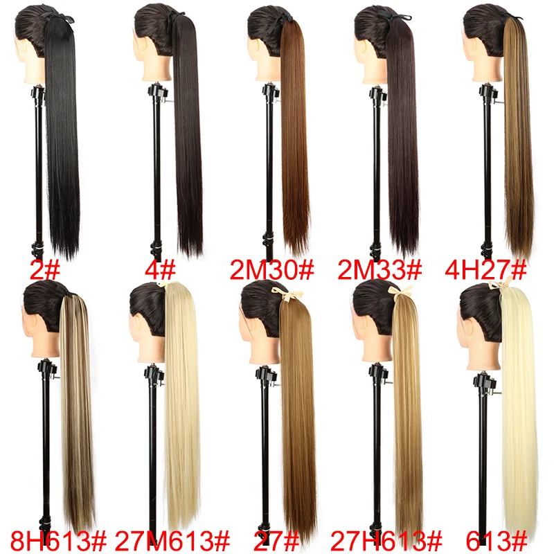 Extensión de Cola de Caballo Sintética de 34 Pulgadas con Cordón y Clips, Negra o Marrón para Mujer 3