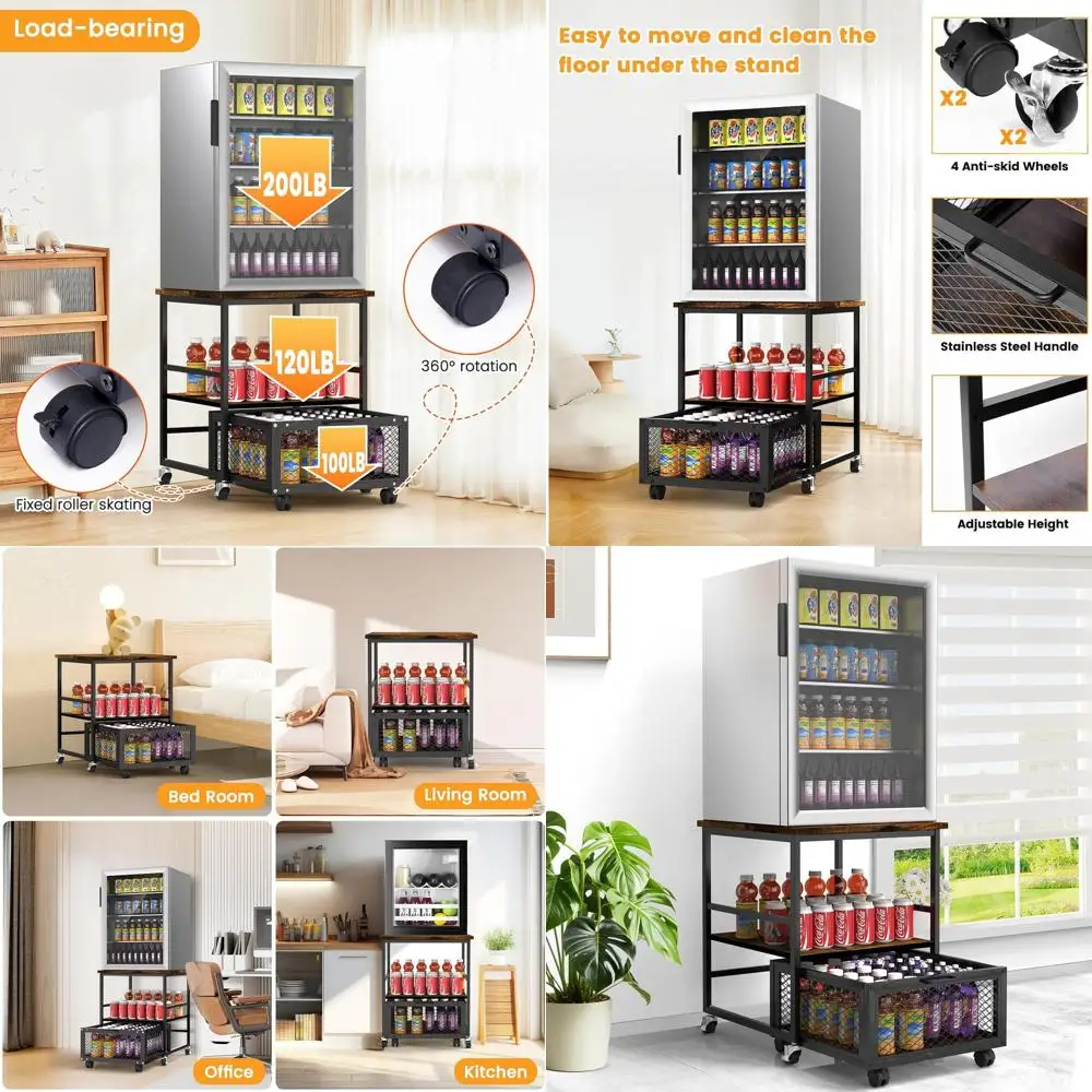 

Компактная мини-подставка для холодильника на колесиках с тремя ящиками для использования в общежитии, домашнем офисе и журнальном столике