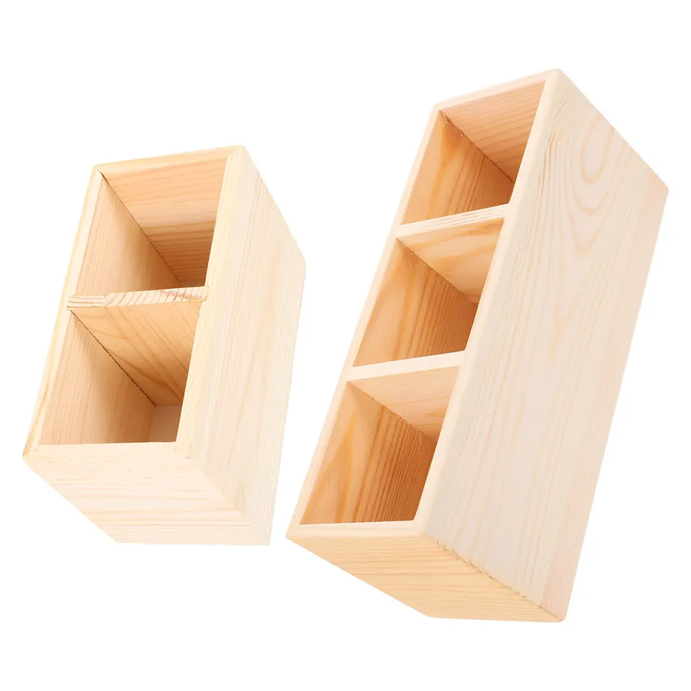 2pcs Wooden Storage Box Multi Compartment Desk Organizer Pen Pencil Holder Marker Container Stationery Remote Control Student