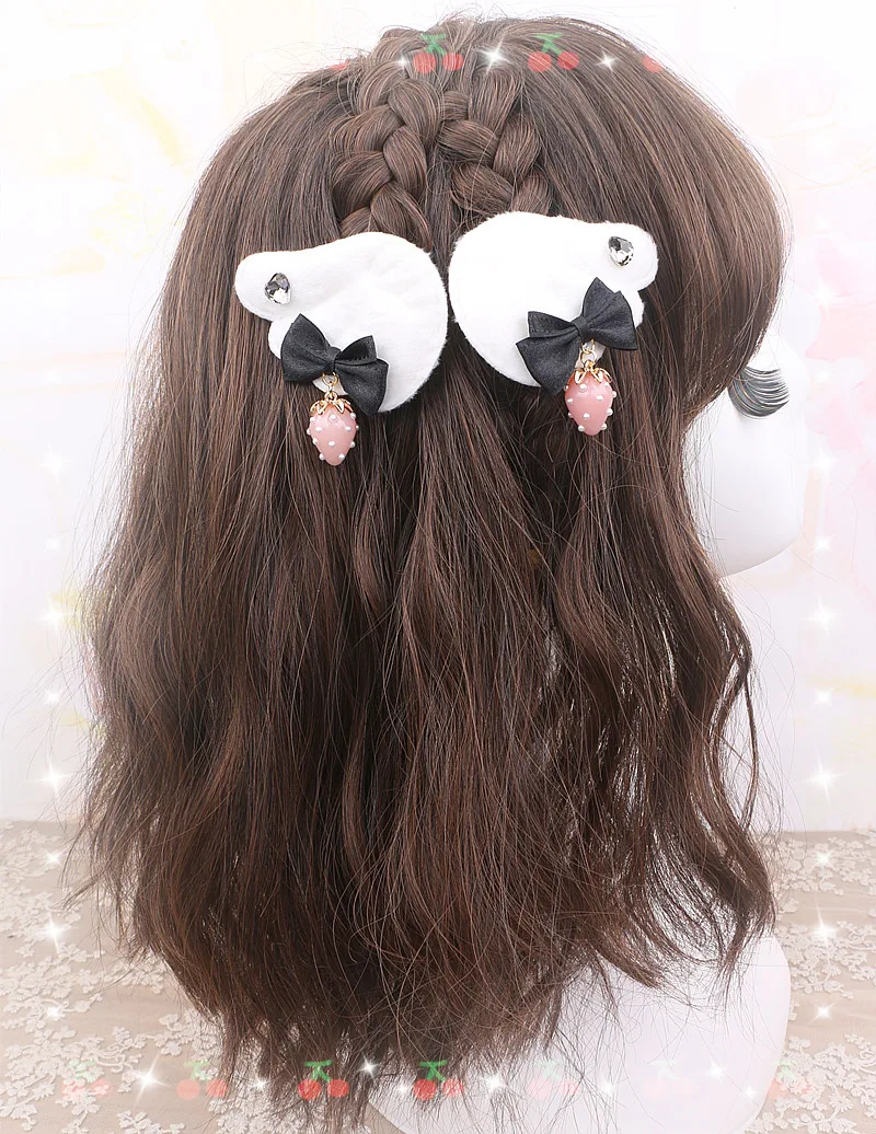 Jirai Kei Cute Cool Wings Hair Clips Strawberry Pendant Hairpin Rhinestone Handmade Small Bow Playful Girl's Gift Hairwear