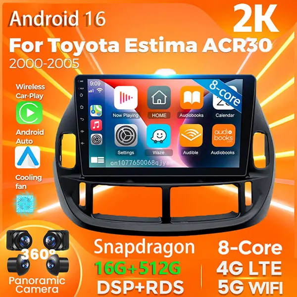 Android 16 Qualcomm Carplay Car Radio For Toyota Estima ACR30 2000 - 2005 Multimedia Video Player 24-Hour Shipping Navigation BT
