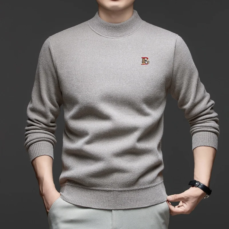 

Autumn and winter new mens round neck knitted sweater velvet casual comfortable warm sweater designer brand embroidered pullover