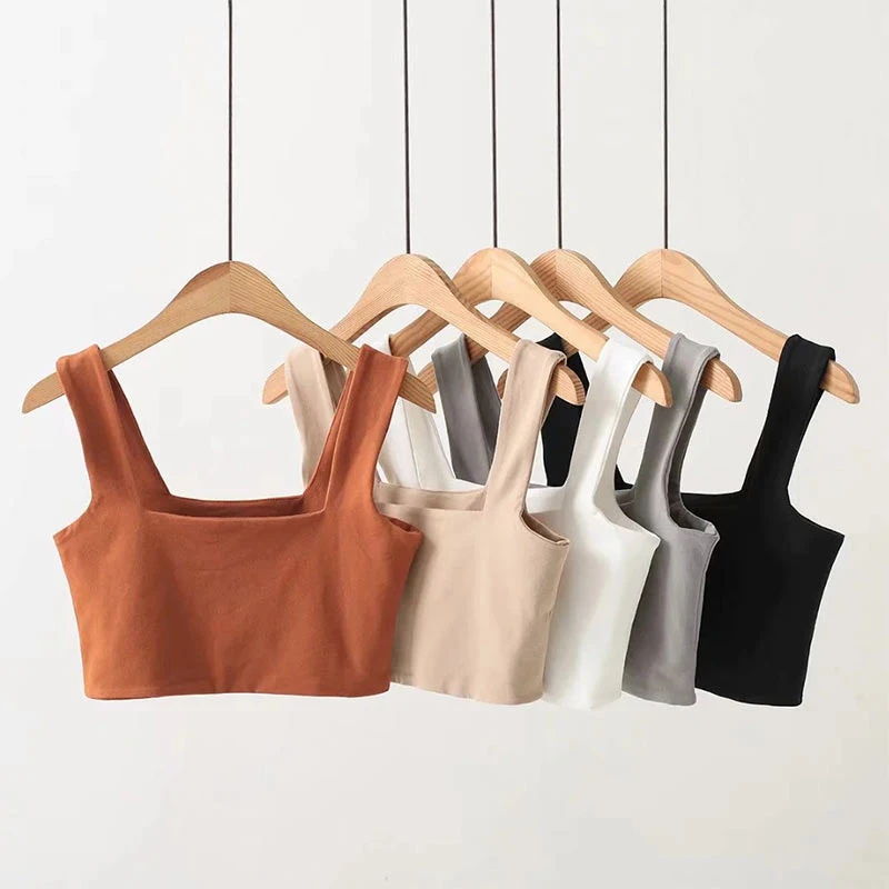 Women Square Neck Chunky Strap Top Fitted Crop Tank