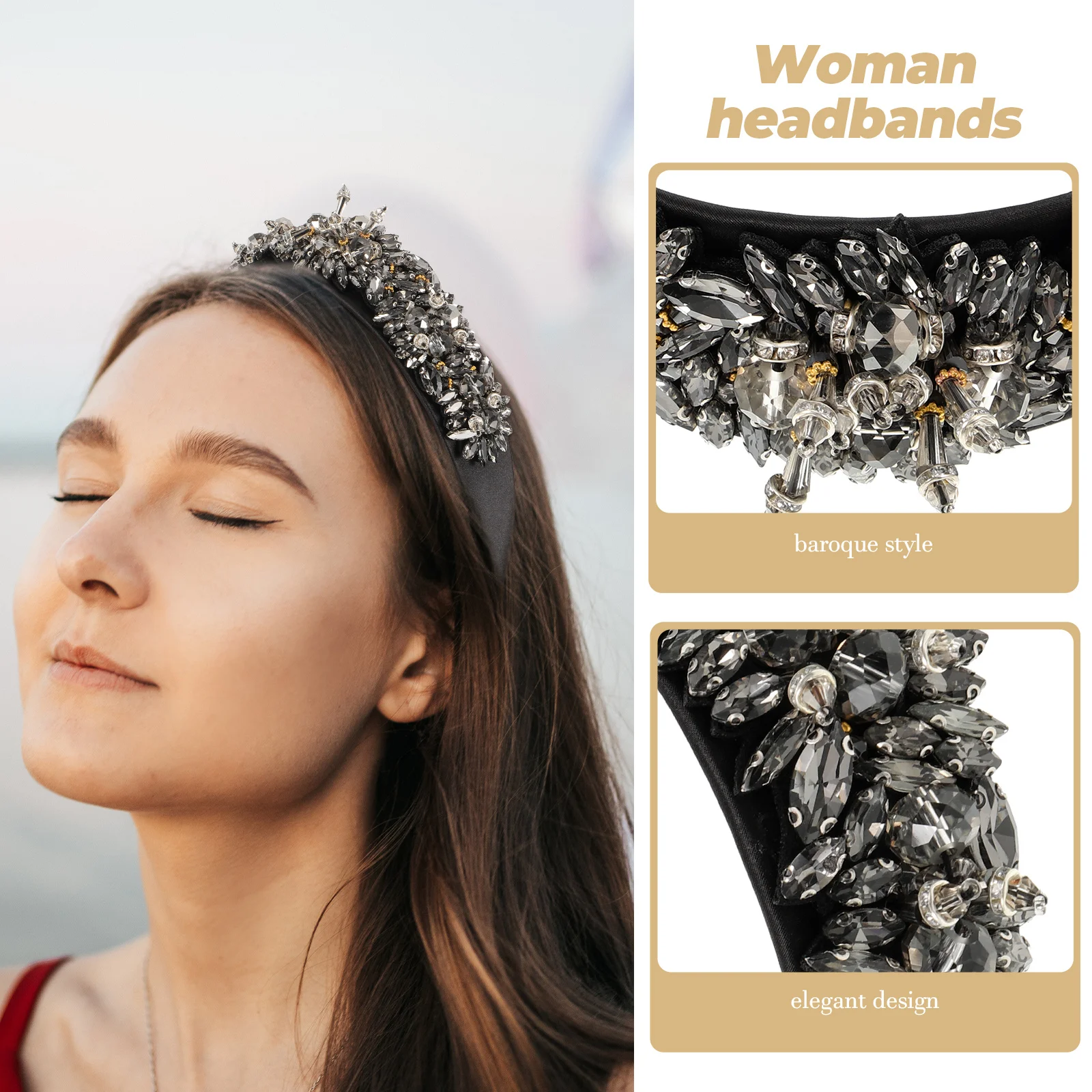 

1pc Baroque Style Hair Hoops Diamond Decor Headband For Women Home Use Lightweight Comfortable Hair Accessories Charming