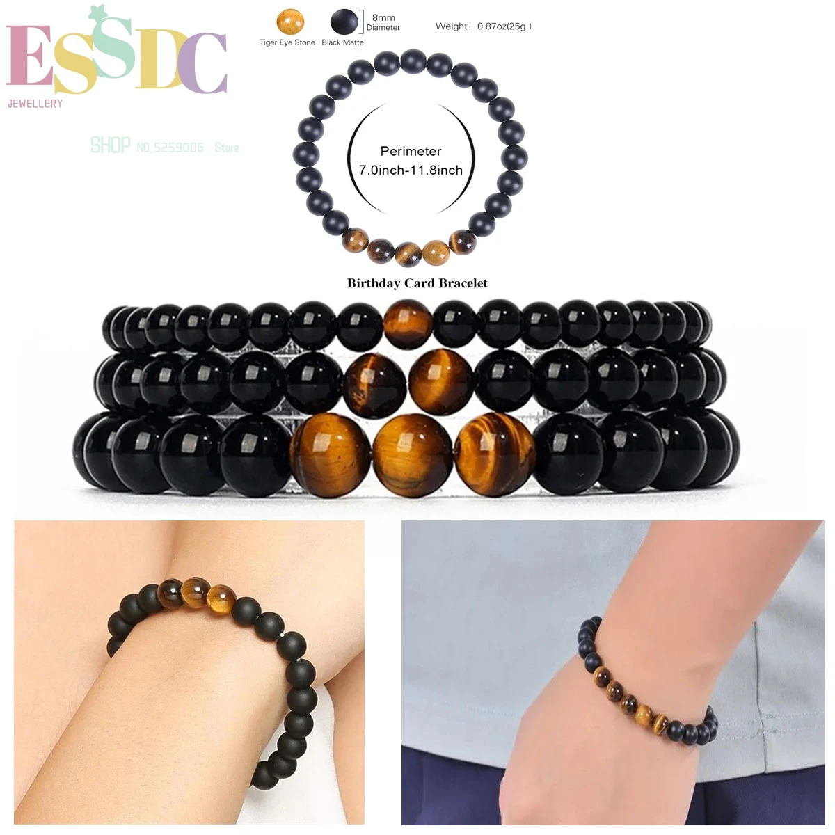 Hot Sale Energy Triple Protection Lovers New 4mm-12mm Natural Stone Beads Men's Black Onyx Lava Tiger Eye For Women Jewelry Gift