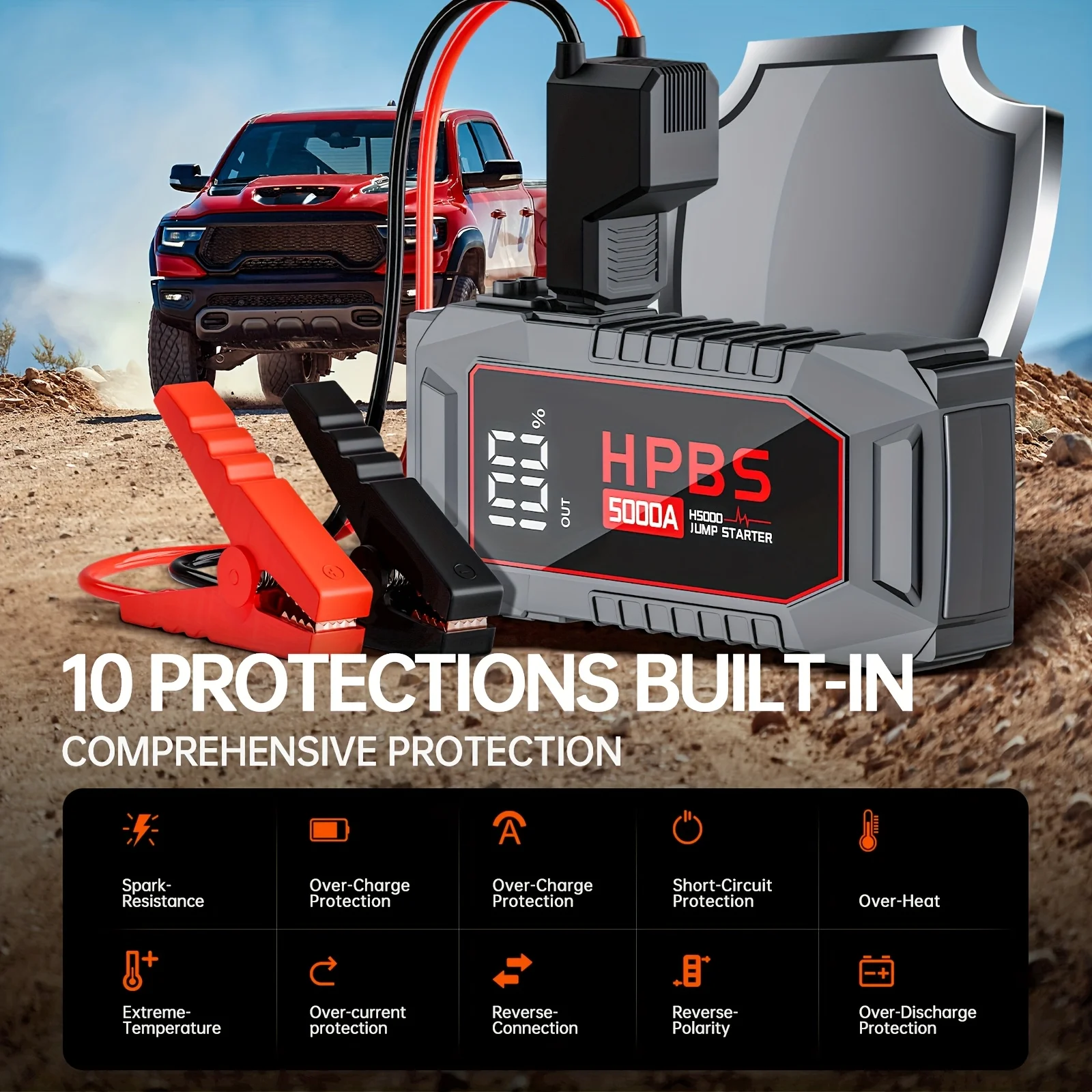 Portable 12V Car Jump Starter & Battery Charger for Cars, Motorcycles, SUVs, Lawn Mowers — Fast, Safe Boost for Dead Batteries; Built-in High-Capacity Power Bank, Dual USB Ports, Real-Time LED Display, Emergency Flashlight, and Essential Car Tools view 3