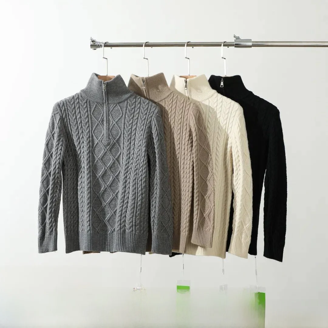 

Laid-ba Sle Thiened Knitted Sweater Zipper f-high Collar Men's Casual Faion Autumn Winter Warm Soft Skin-friendly