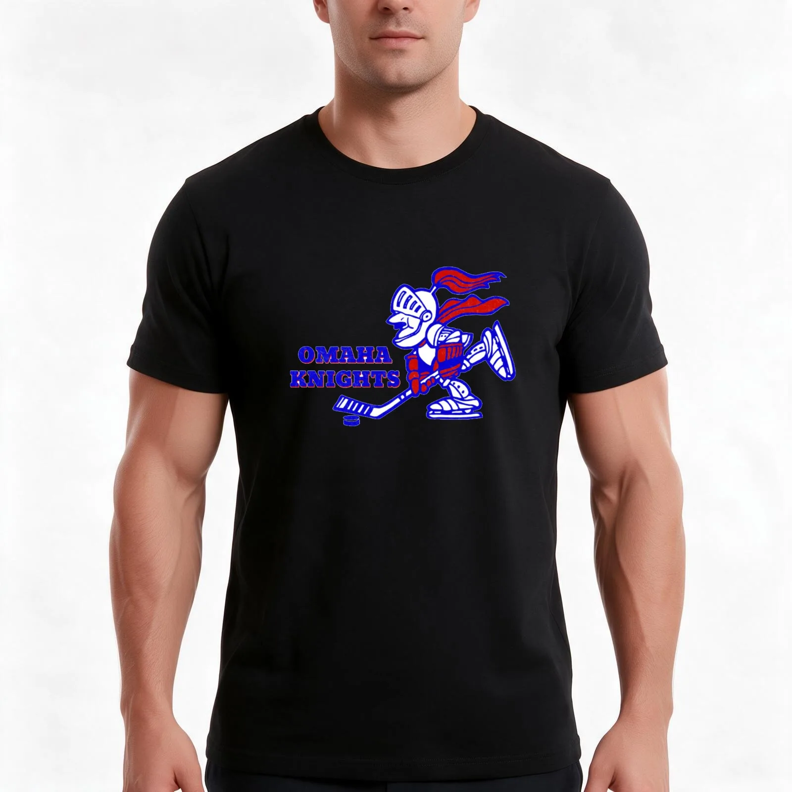 Omaha Knights International Hockey League Vintage Logo T-Shirt, Summer Casual Cotton Tee, Oversized Streetwear Tops, 100% Cotton