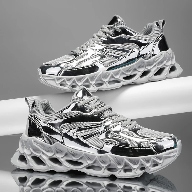 

Fashion Gold Reflective Designer Shoes Men Running Shoes Sport Shoes for Men Breathable Mesh Trainers Running Sneakers Men Tênis