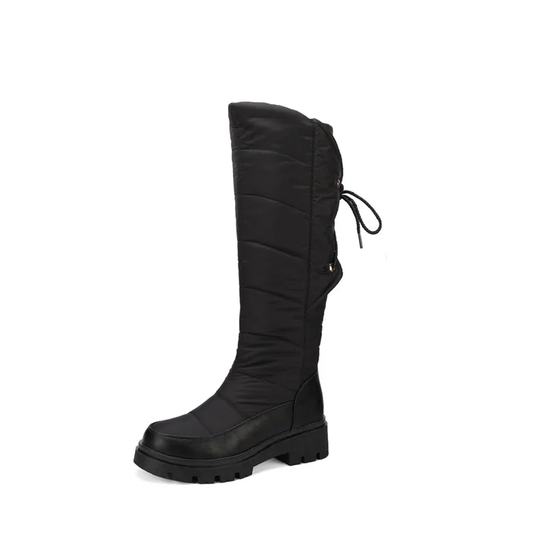 

Женские зимние ботинки на пуху, зима 2021, обувь на платформе, шнуровка сзади, круглый носок, средний каблук, большой размер, доступный PHOENTIN FT4225