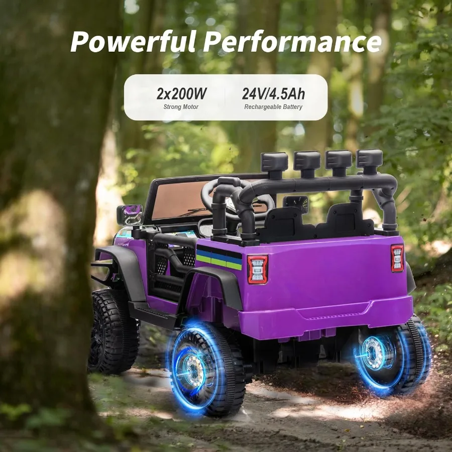 Macchinina per bambini 24V, Veicoli elettrici per bambini Giro su camion giocattolo per bambini 3-5 con telecomando, Motore 400W - Viola