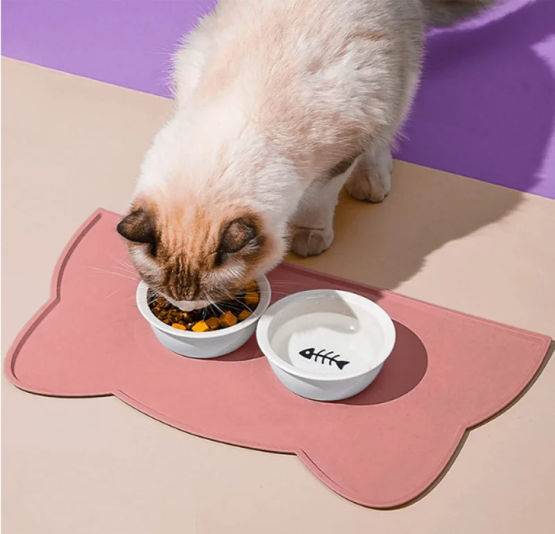 

Pet Dog Cat Silicone Bowl Mat With High Lip Non-stick Waterproof Food Feeding Mat Puppy Feeding Plate Water Mat Place Mat