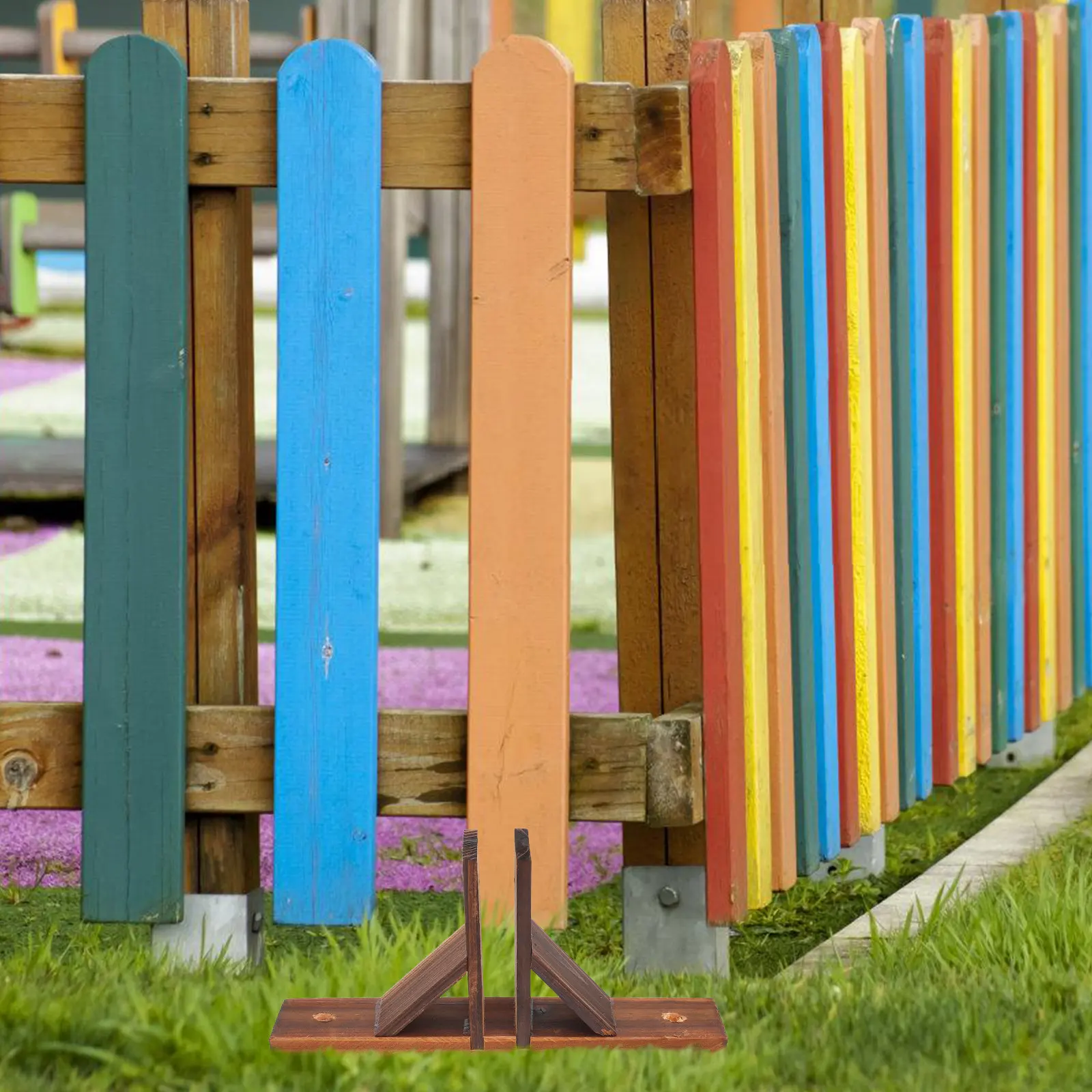 Wooden Fence Base Bracket Small Triangle Support Brackets Outdoor Garden Yard Fence Stand Holder Feet Lawn Patio Brown