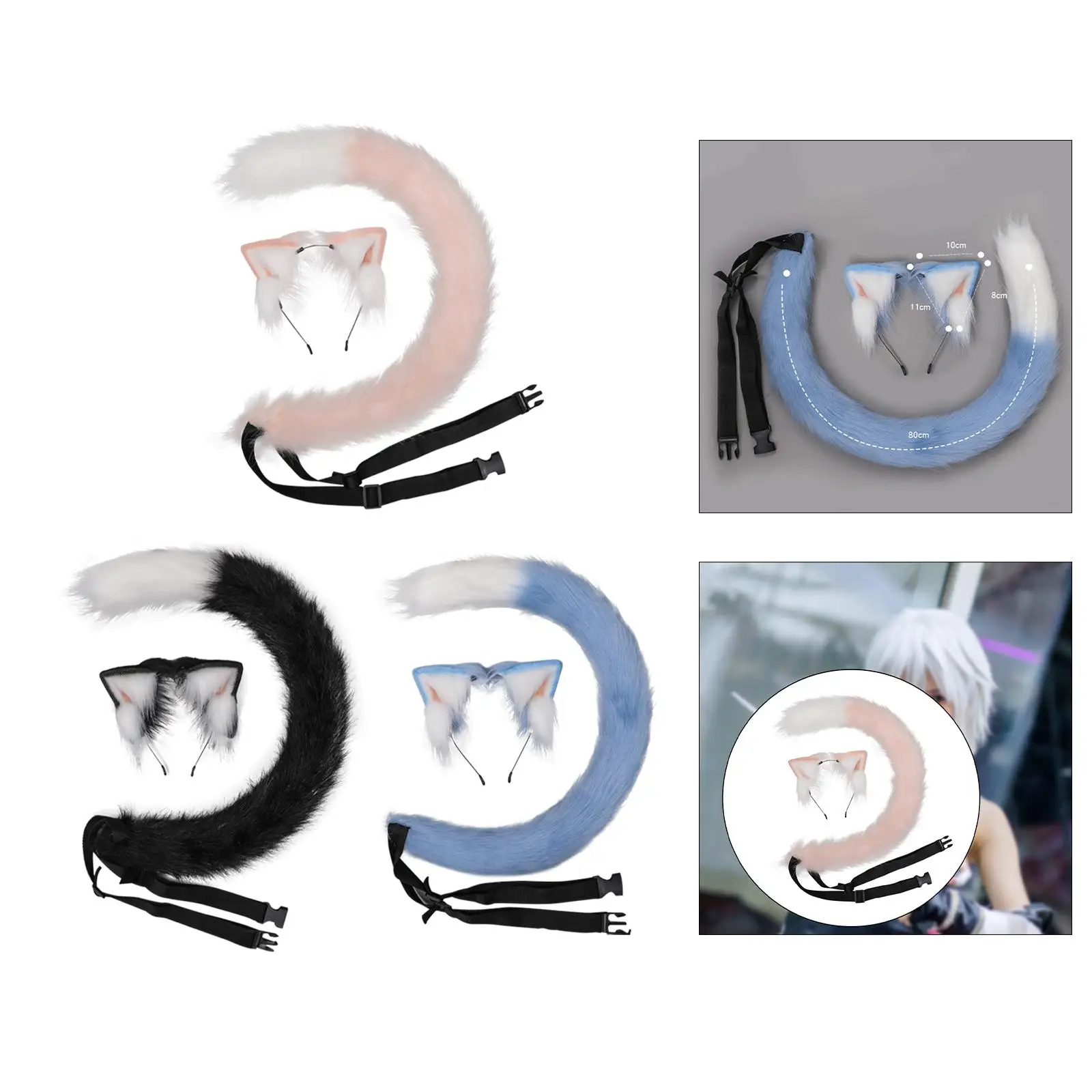 

Plush Faux Cat Ears with Tail Set Costume Props Decoration Kids Adult Headpiece