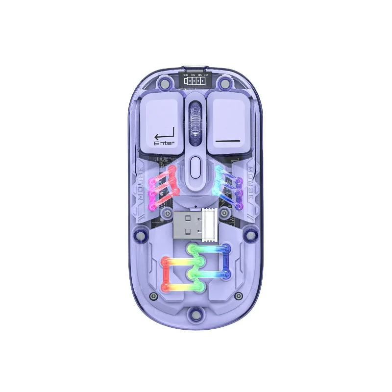Dual Mode Transparent Wireless Mouse Bluetooth Rechargeable Backlight Mice Magnetic Design RGB Lighting Adjustable DPI 800-1600