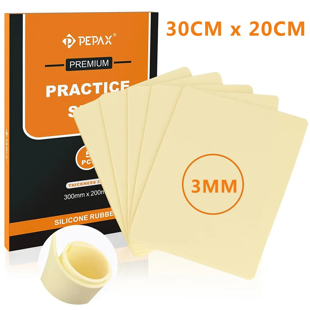 

PEPAX 3MM A4 Size Tattoo Practice Skin Thick Larger Fake Skin Realistic Silicone Tattoo Skin with Storage Box Tattoo Accessories