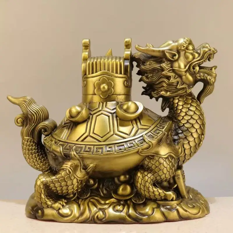 All-Copper Three-Yuan Ornament, Official Hat Dragon Head Turtle Craft, Home Living Room Entrance Decoration, House