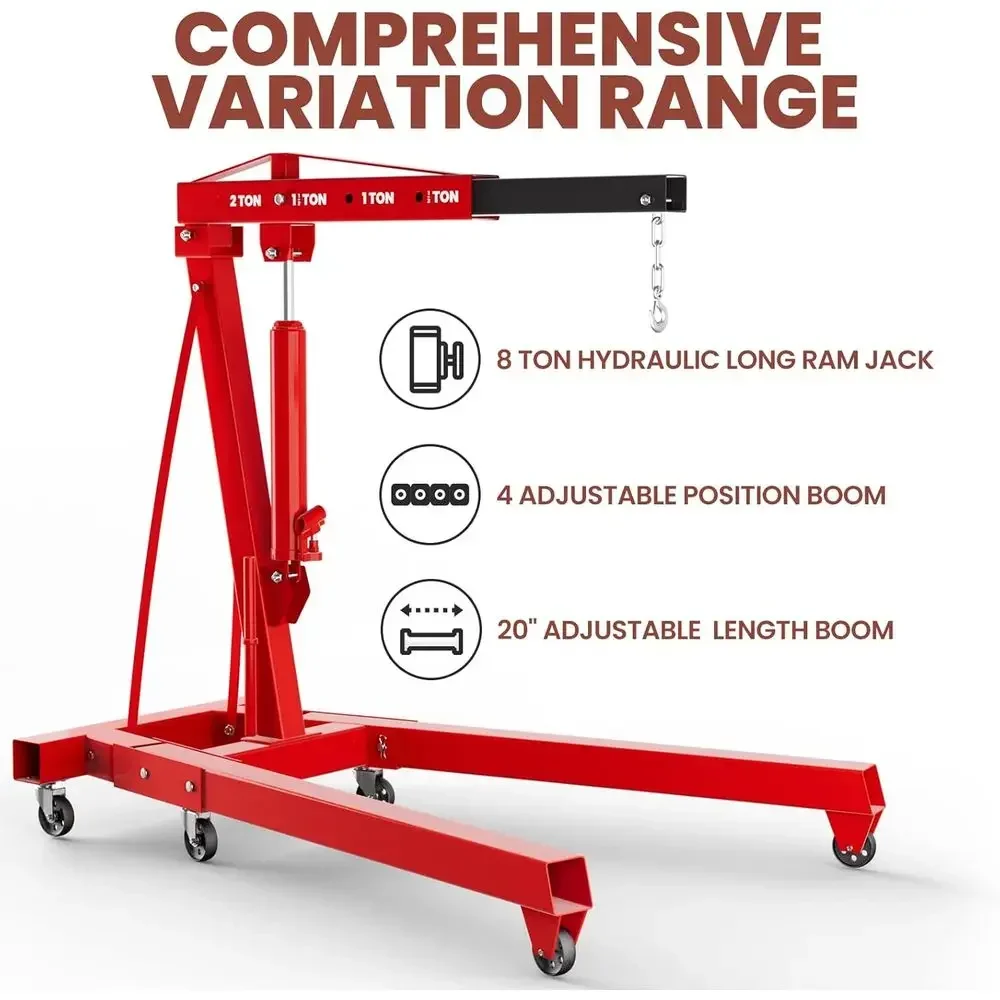 5000 lbs Engine with Load Leveler, Heavy-Duty Steel Cherry Picker, 8-Ton Hydraulic Long Jack, Easy Assembly for 2-Ton Engines or
