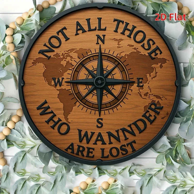 2D Flat, Large Vintage Compass Metal Wall Sign 