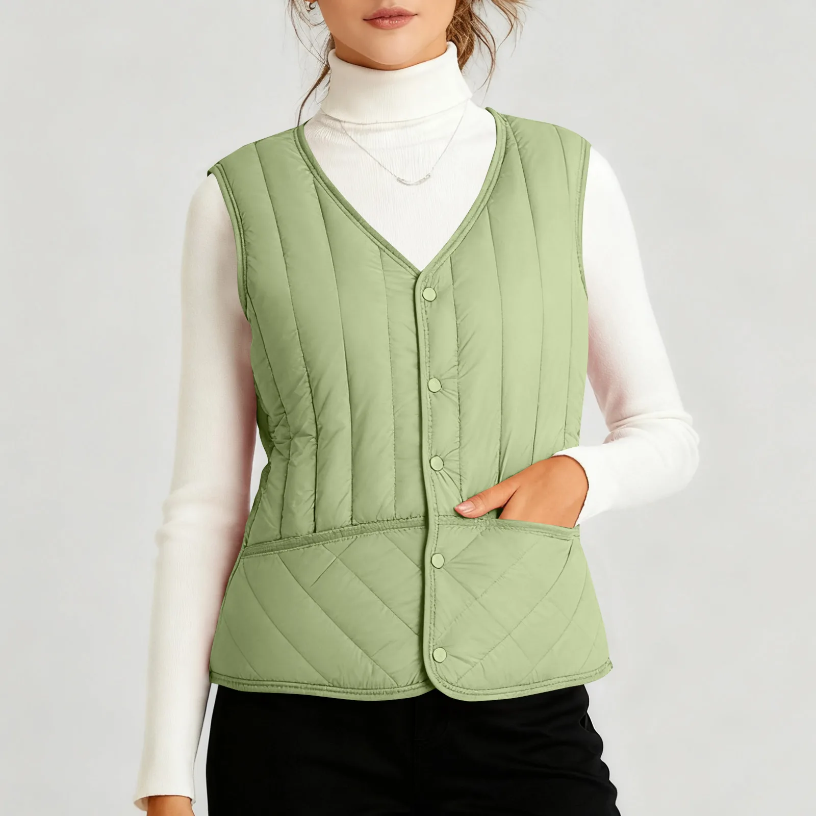 

Женский двусторонний стеганый жилет, зимний удобный жилет на пуговицах с v-образным вырезом, пальто для путешествий на открытом воздухе, лыжные одинаковые теплые жилеты