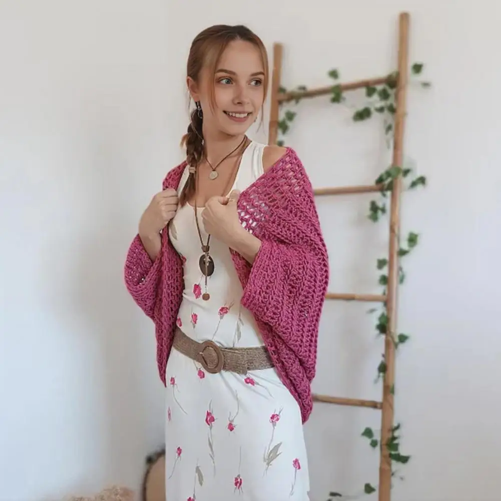 Cardigan de tricô estilo boêmio com mangas para mulheres, mangas batwing, envoltório de cabos, xale design aconchegante