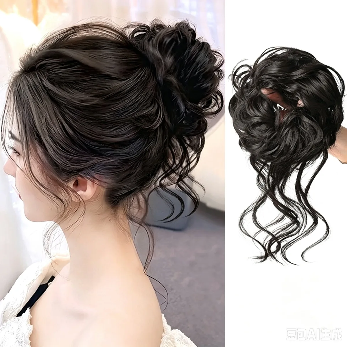 Messy Curly Chignon Hair Bun Synthetic Wig Hair Pieces Elastic Scrunchie Ponytail Extension Women Daily Party Hair Accessories