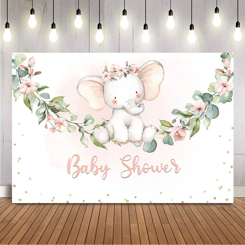 Elephant flower backdrop pink girls gender reveal birthday party background decoration supplies newborn baby shower theme party