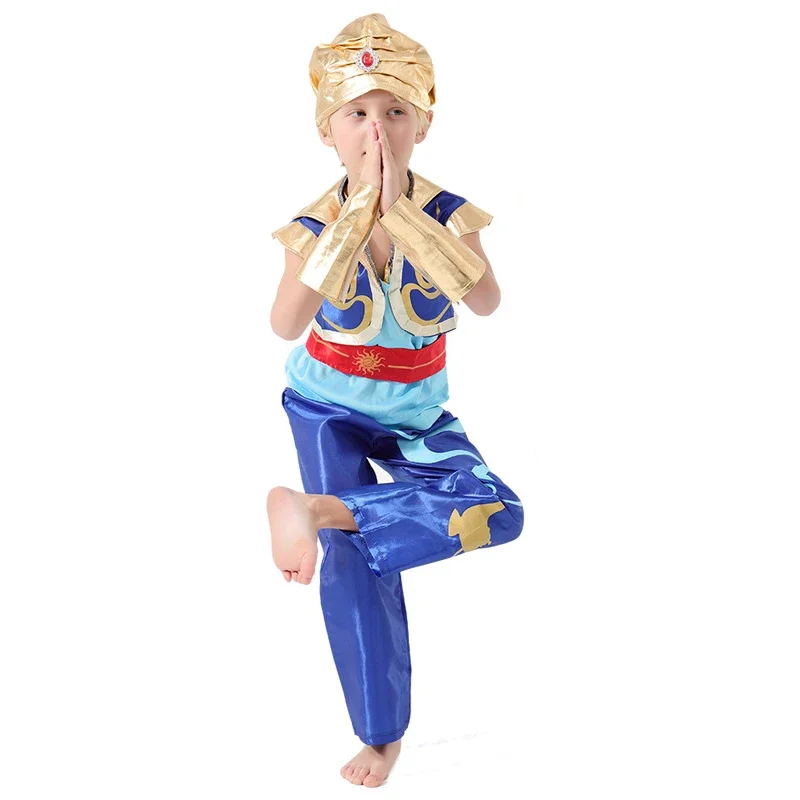 Kids Adult Aladdin Cosplay Full Set Outfits Arab Uniform For Boys Men Role Play Halloween Carnival Suit Anime Costume