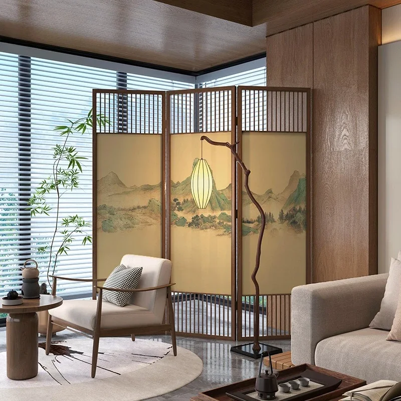 Chinese retro partition living room bedroom folding mobile beauty salon tea room study wabi sandy wind decorative