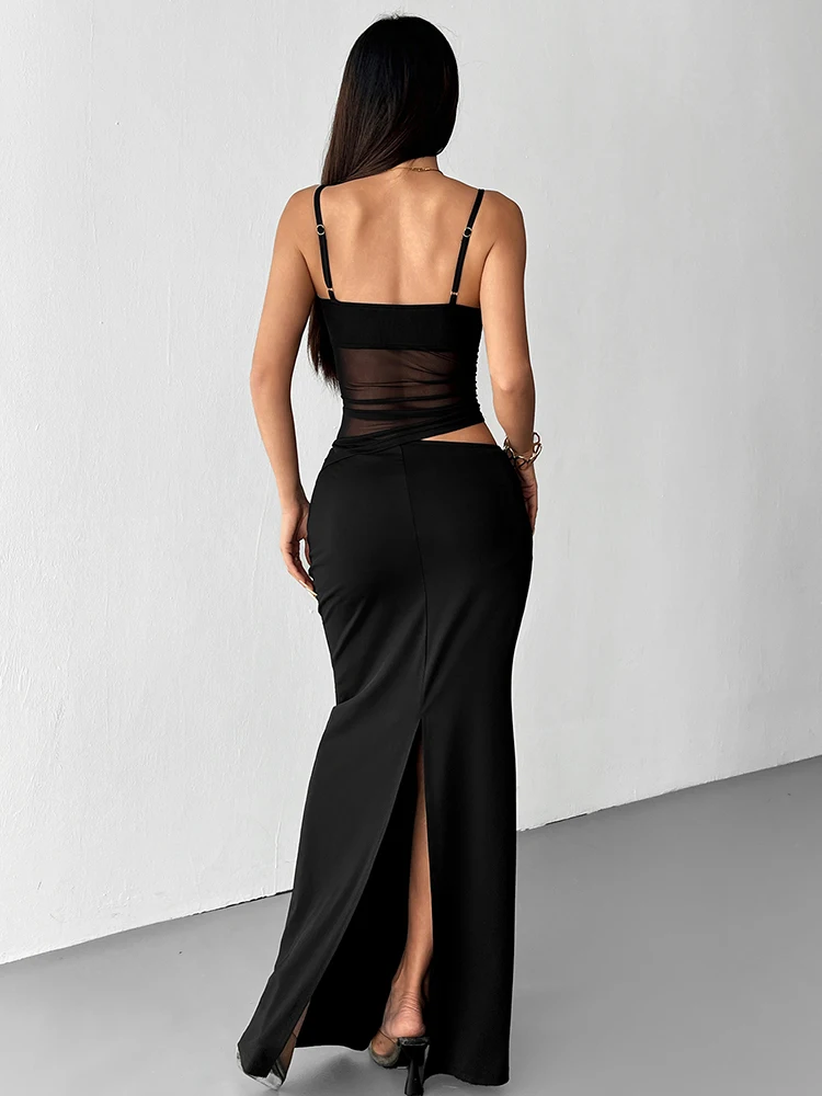 Women's Camisole Skirt Black Sexy Two Piece Set Fashion Streetwear Casual Slim Skirt Sexy See Through Tank 2 Piece Set Clothing