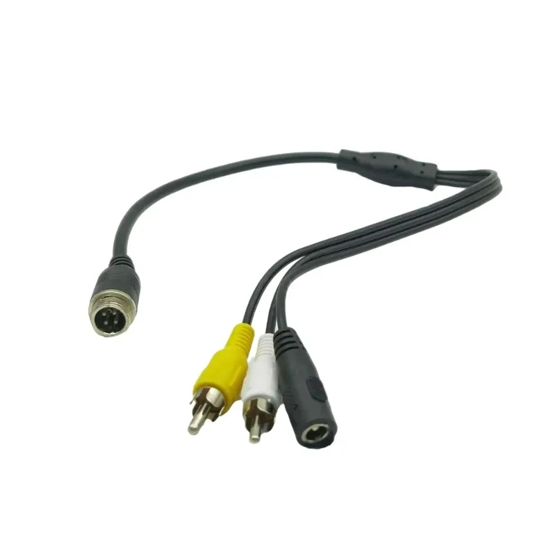 Cable adaptador de corriente de vídeo con conector hembra de 4 pines macho a 2RCA macho y CC hembra para sistema de cámara de vehículo