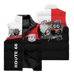 2024 New Unisex Motorcycle Riding Jacket with Highway 66 Logo 3D Printed Sleeveless Vest for Winter Windproof and Warm Vest 6XL