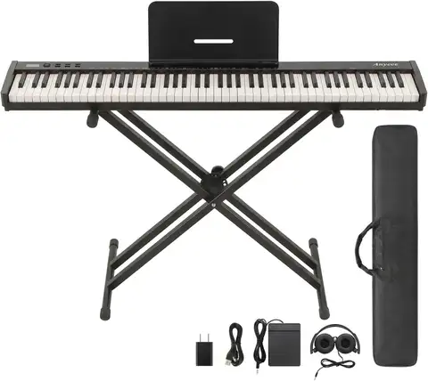88 Key Semi-Weighted Digital Piano, Portable Full-Size Keyboard with Stand, Sustain Pedal, Headphones, Bluetooth, USB MIDI, Carrying Bag, for Beginners & Pros