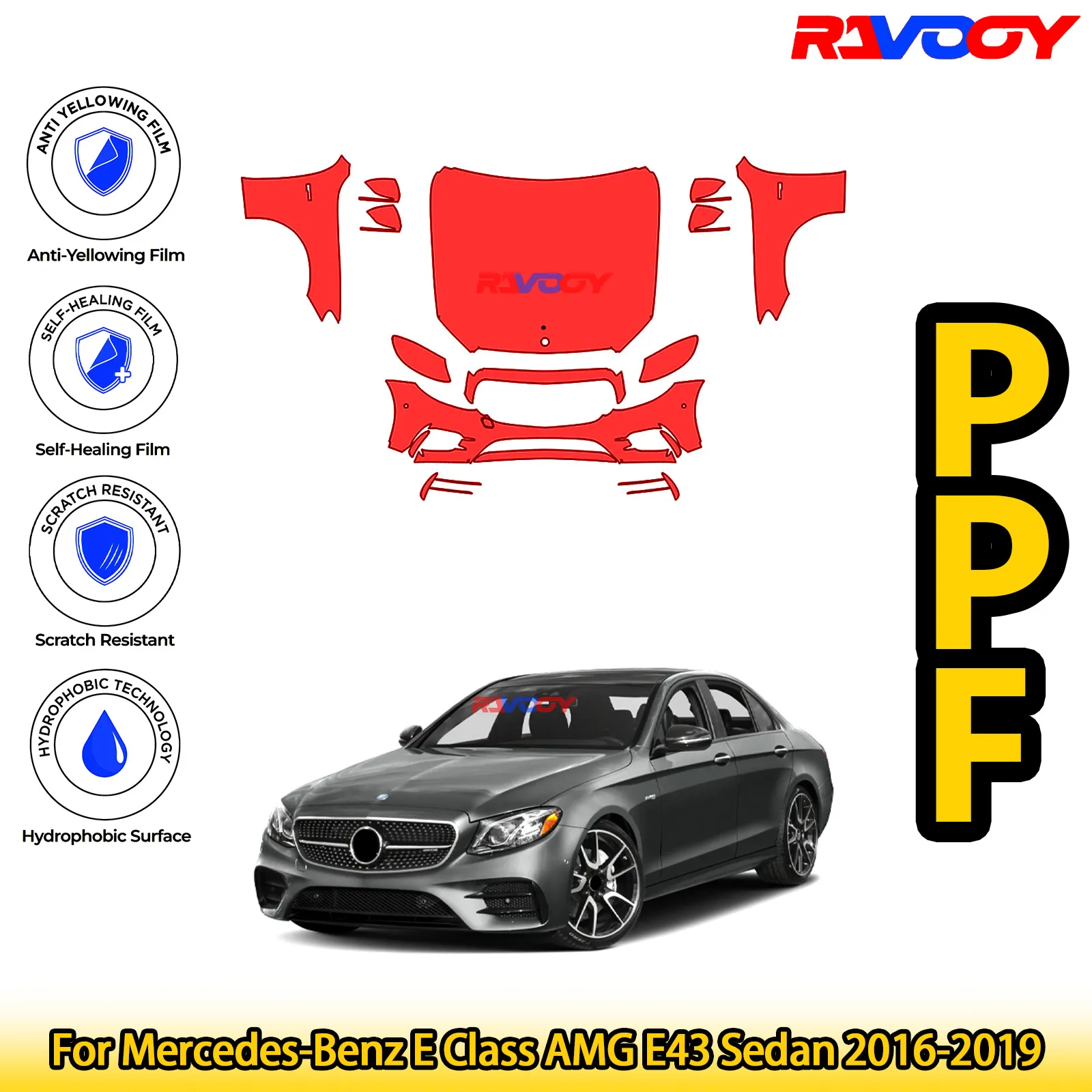 

Для Mercedes-Benz E Class AMG E43 Sedan 2016-2019 глянцевый матовый черный предварительно вырезанный передний комплект PPF, защитная пленка для краски