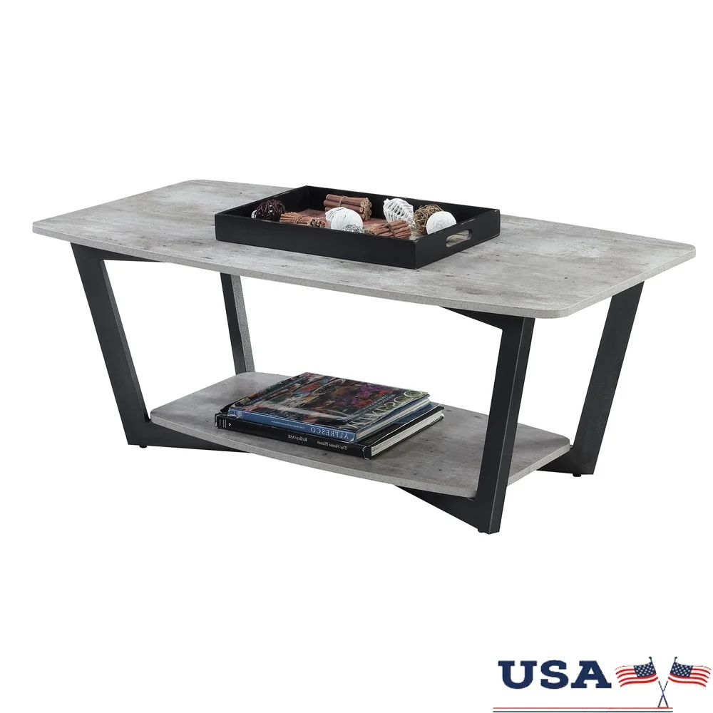 

Graystone Coffee Table with Storage Shelf Urban Industrial Design Powder Coated Metal Frame Open Concept Stable Durable Indoor