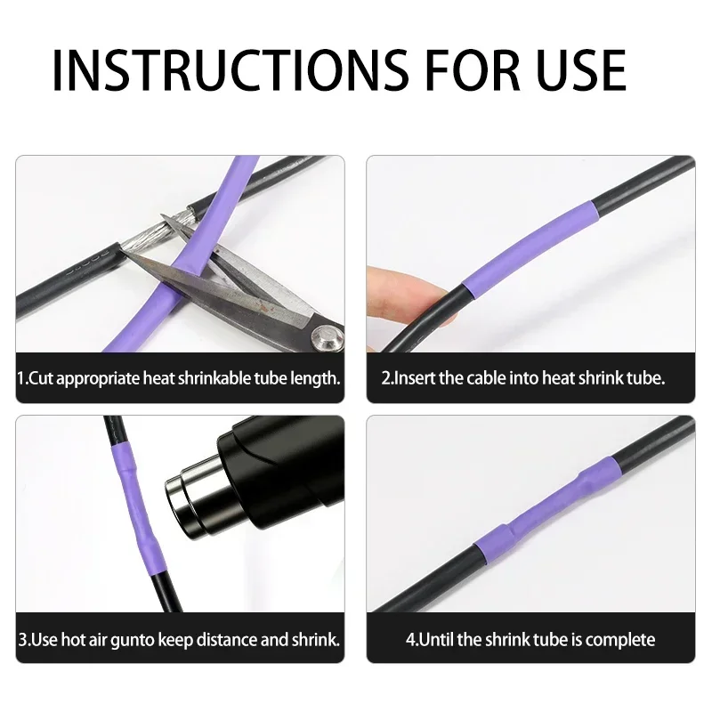 Purple 2:1 PE Heat Shrink Tube Diameter1.5mm ~ 50mm Polyolefin Insulated Waterproof Wire Repair DIY Cable Protecctor Sleeve Wrap