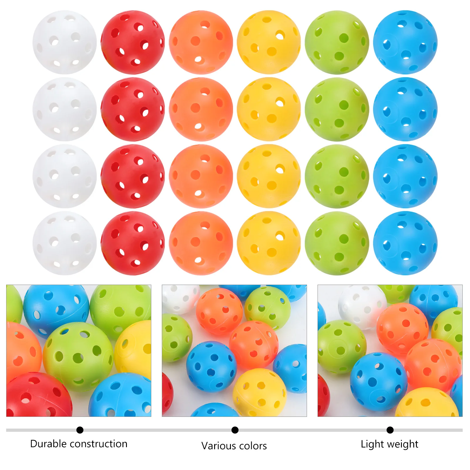 24 Pcs Mixed Color Golf Balls Toy Practice with Holes Hollow Perforated Training Durable