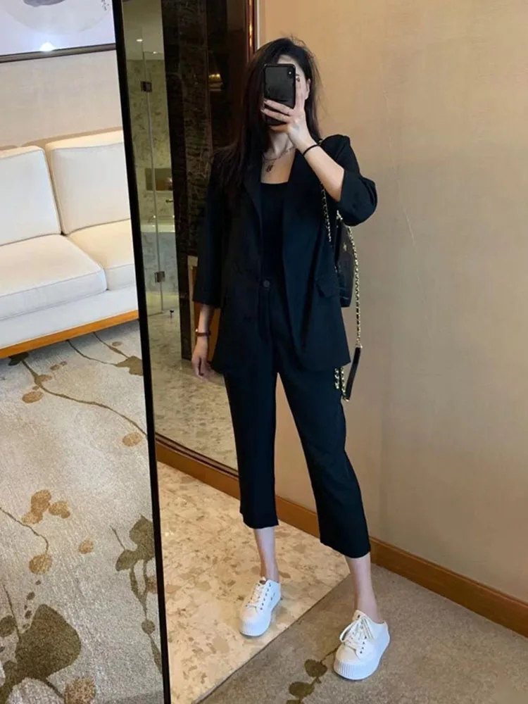 Casual Two Piece Set For Women Outfit Summer 2024 Fashion Blazer Coats New In Pant Sets Jackets Outerwears Suit Female