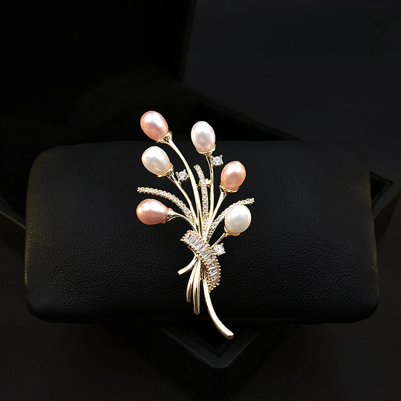 Exquisite Natural Pearl Bouquet Flower Brooch High-Grade Craft Women's Suit Neckline Corsage Pin Clothes Accessories Jewelry1355