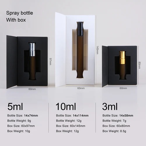 Imagen 2 del producto 50 Uds 3ml 5ml 10ml botella de Perfume caja de paquete de aerosol esmerilado botellas de Perfume portátiles botella de vidrio de muestra