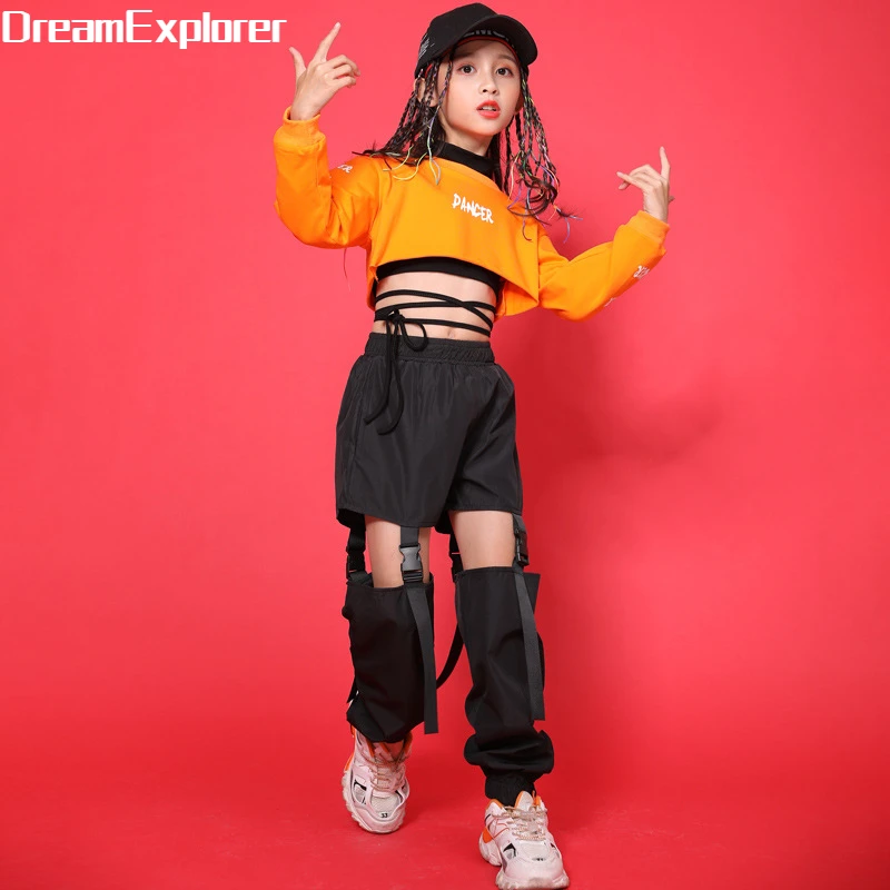 

Hip Hop Girls Crop Top Cool Cargo Pants Child Streetwear Clothes Sets Kids Sweatshirt Joggers Street Dance Jazz Stage Costumes