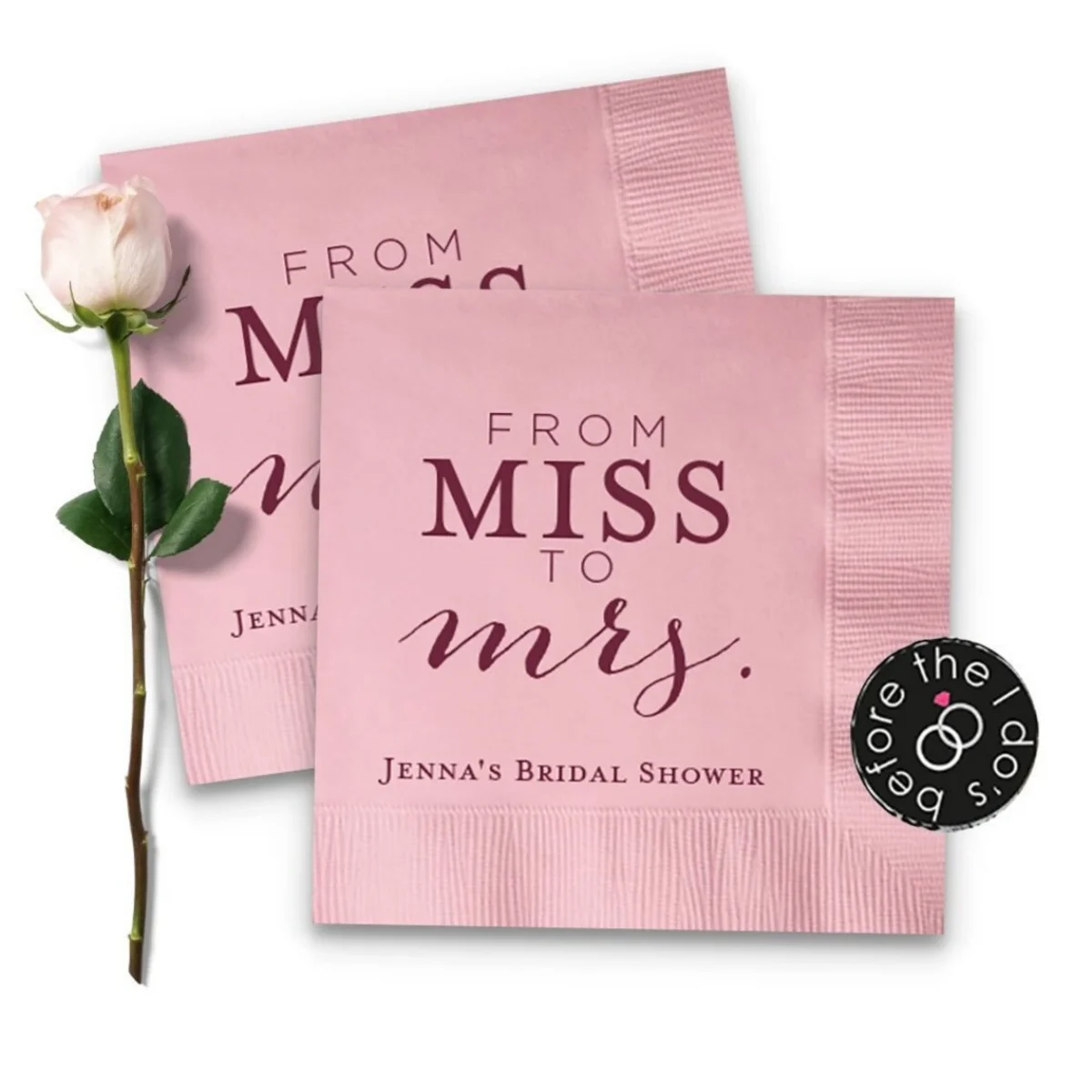 

50pcs From MISS to mrs. Personalized Bridal Shower Napkins - Party Napkins - Cocktail Napkins Wedding - Wedding Napkins - Engage