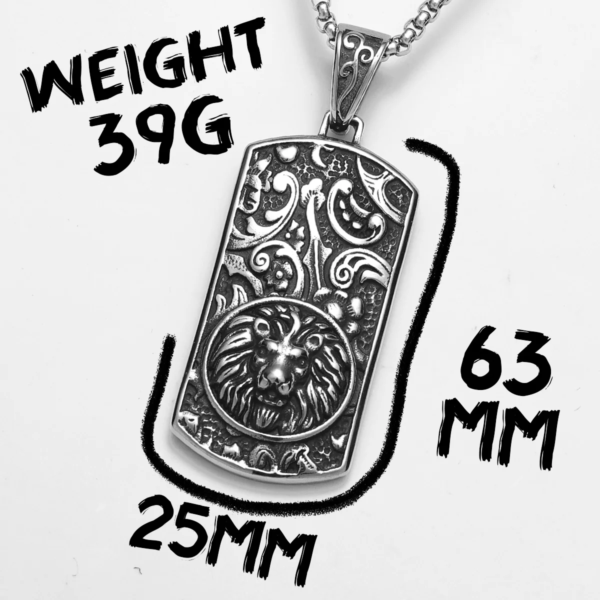 Lion Head Dog Tag Necklace MenStainless Steel Pendant Chain Vintage Male Punk Biker Amulet Jewelry Accessories Gifts Daily Wear