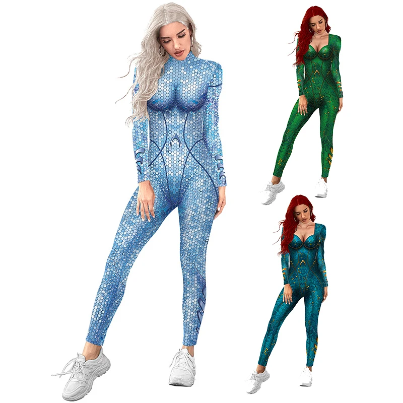 

Movie Aquaman Mera Cosplay Jumpsuit 3D Women Girl Mera Cosplay Costume Halloween Zenti Party Bodysuit Dress