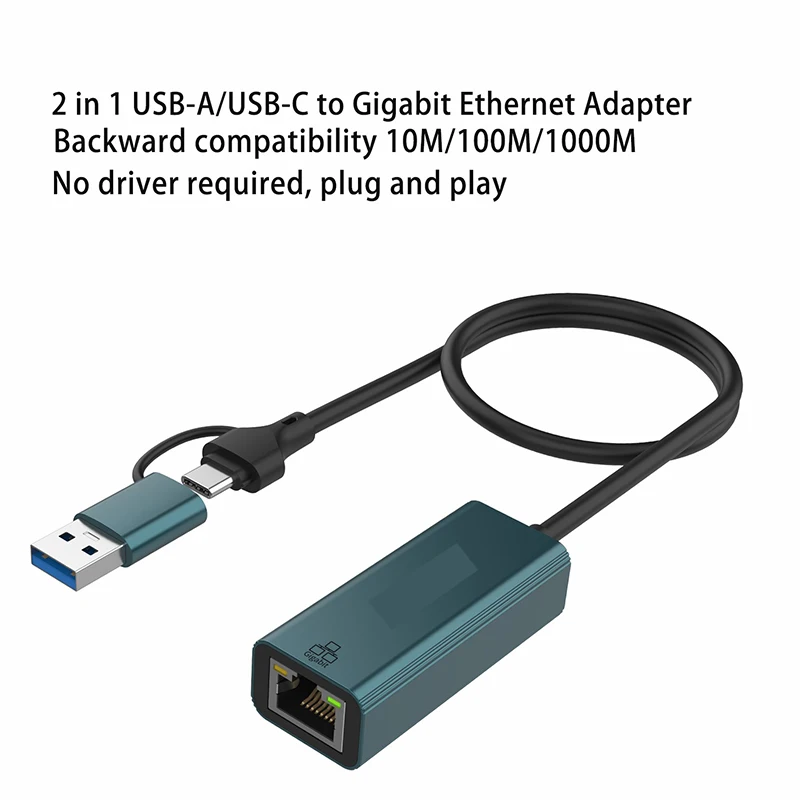 RJ-45 LAN Adapter Splitter Extender Plug and Play Type-c converter USB 3.0 to Gigabit Ethernet Adapter Extension Cable USB HUB