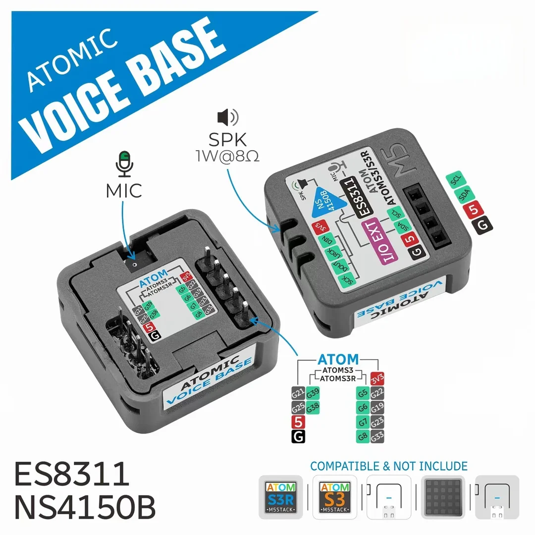 Official M5Stack Atomic Voice Base Speech Recognition Base Xiaozhi AI Voice Chat